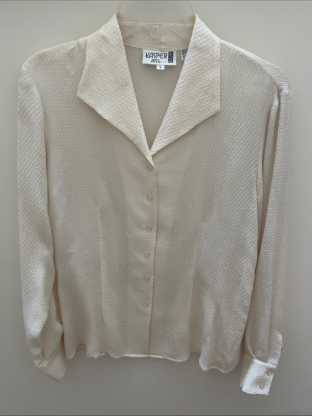 KASPER A.S.L. Vintage 100% Silk Ivory Blouse - sz 4
